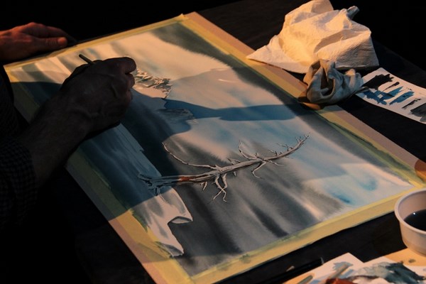 Nastajajoča slika izpod rok slikarja Danila Cedilnika - Dena, foto Manca Čujež